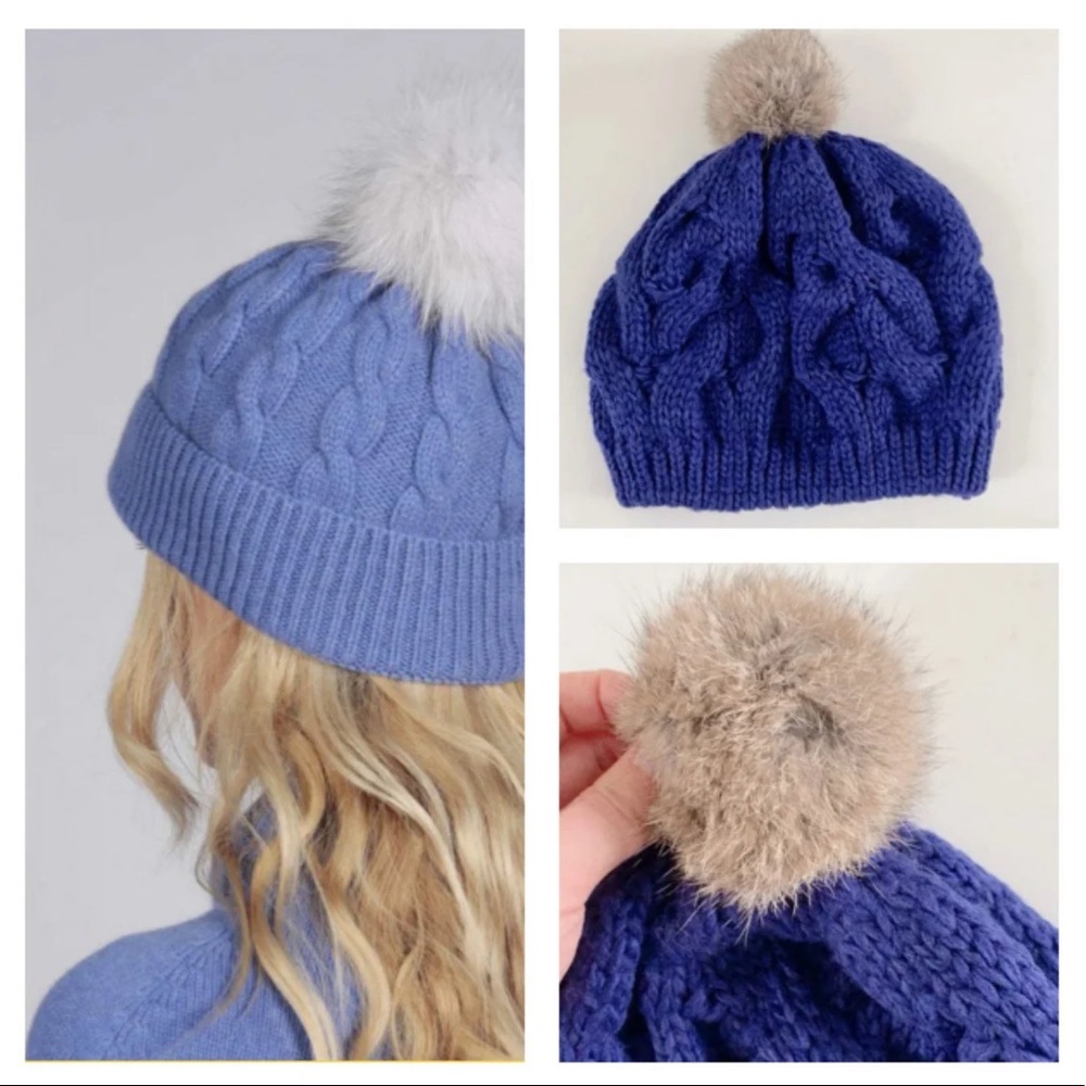 wool beanie hat with furry pom